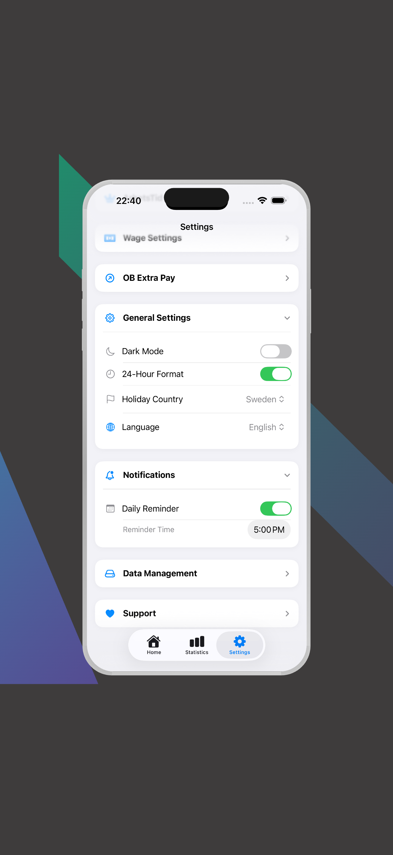 Add shift screen